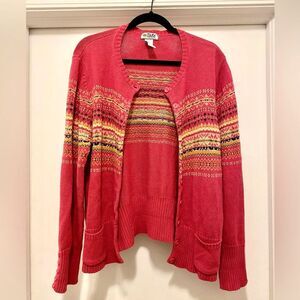 Vintage Cottage Core Cardigan Sweater womens Sz XL Pink cozy grandma Button up